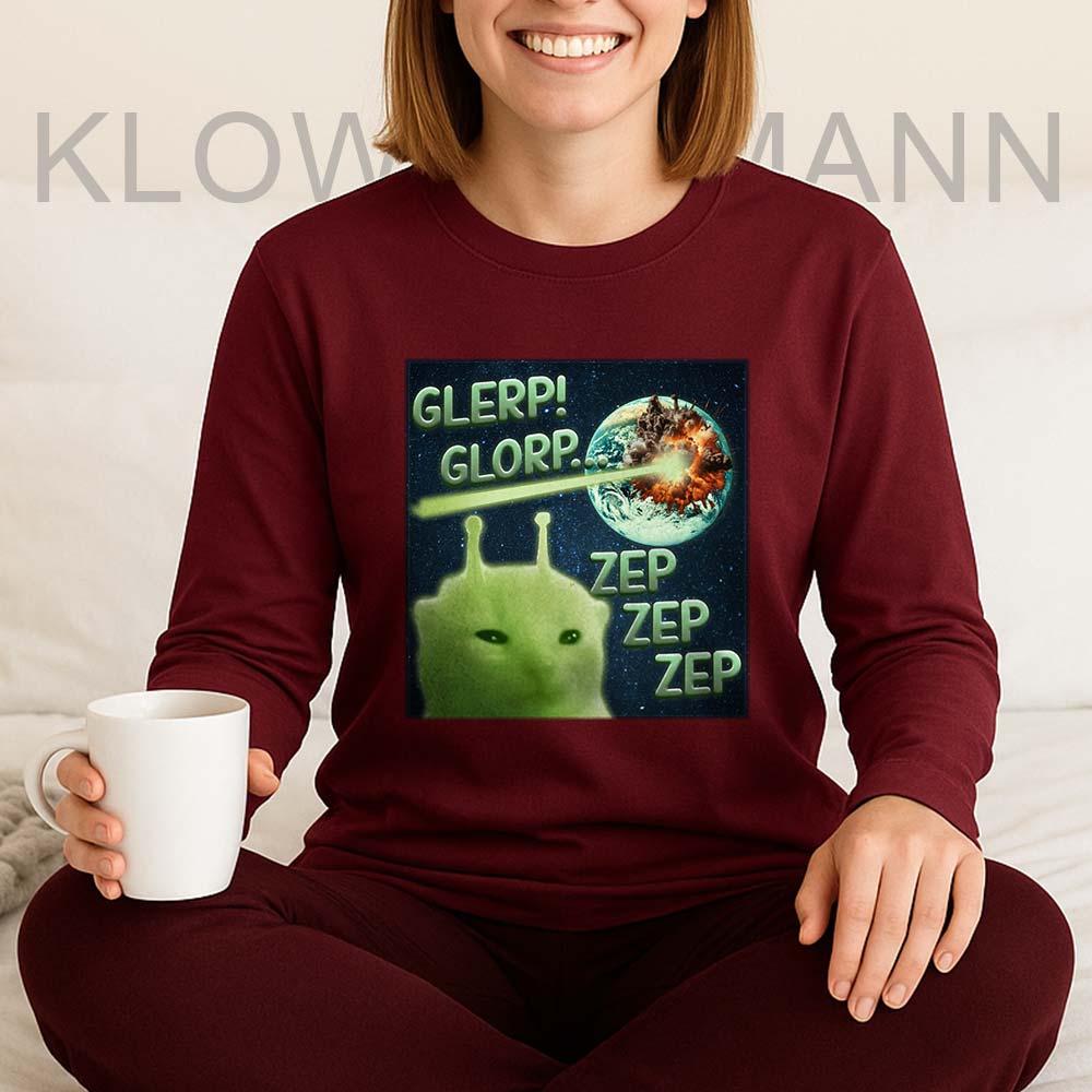 Glerp Glorp Alien Cat Meme Long Sleeve, Zep Zep Zep