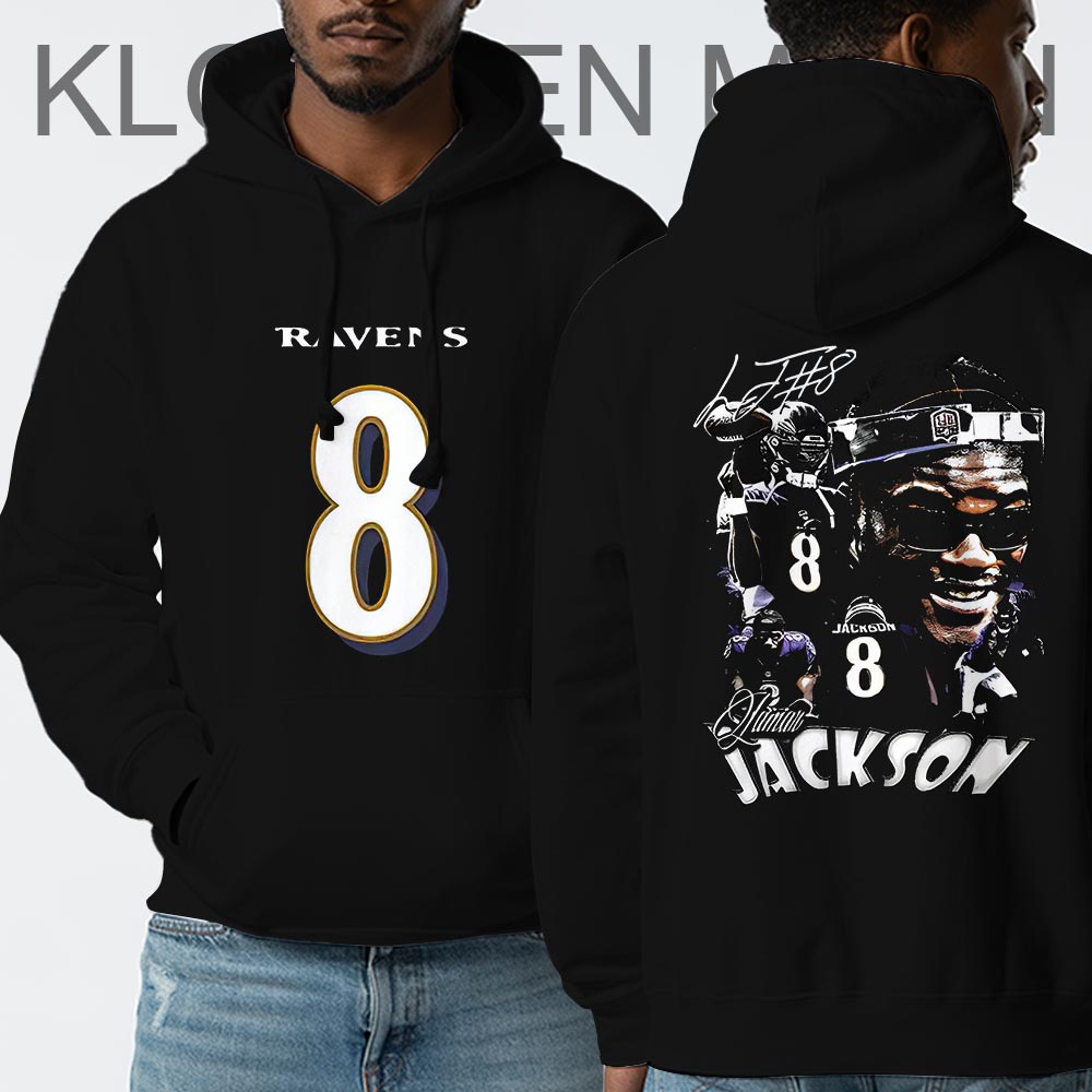 Lamar Jackson 8 Hoodie, 2 Sides, Baltimore Ravens