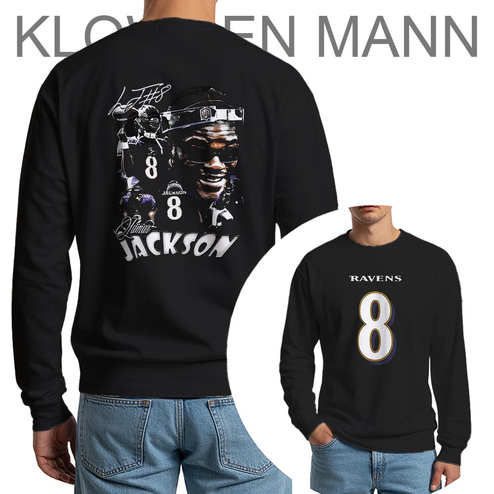Lamar Jackson 8 Long Sleeve, 2 Sides, Baltimore Ravens