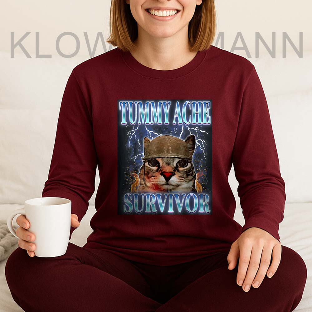 Tummy Ache Survivor Cat Meme Long Sleeve